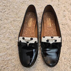 Kate Spade Black Patent Leather & Polka Dot Deck Loafers 7 1/2